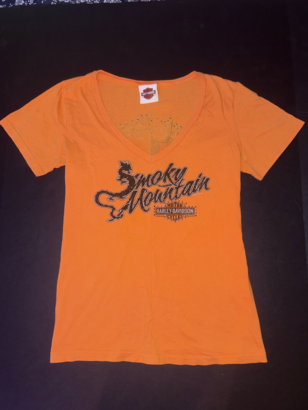 Harley-Davidson Orange V-Neck Smoky Mountain Graphic Tee